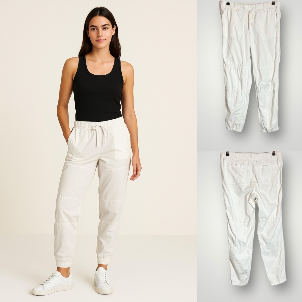 Lou & Grey Cargo Jogger Pants Size 8 Pockets Drawstring Cotton White